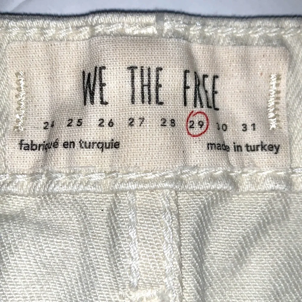 We the Free 29 ivory BOHO distressed button fly fringe hem denim jean mini skirt